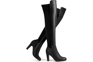 SelenePair Women's Over The Knee Boots Stretch Thigh High Block Mid Heel Boot Fashion Side Zip Winter Boots