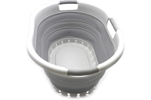 SAMMART 36L (9.5 gallon) Collapsible 3 Handled Plastic Laundry Basket-Foldable Pop Up Storage Container/Organizer-Space Saving Basket (3 handled Oval, Grey/Grey)