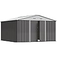 Greesum 10×10 FT Outdoor Storage Shed, Metal Storaged Sheds Without Floor, Tool Sheds with Lockable Doors and Slooping Roof for Garden, Patio, Backyard, Gray