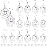 UNICRAFTALE 30 Sets 304 Stainless Steel Teardrop Dangle Earring Making Kits Blank Dome Dangle Earrings Transparent Glass Cabochon Settings Ear Hooks with Glass Cabochon for Jewelry Making