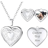 U7 Women Locket Necklace Platinum 14K Gold Photo Lockets that Hold Picture,Chain 20 Inch Personalized Gift Custom Love Heart Image Necklaces