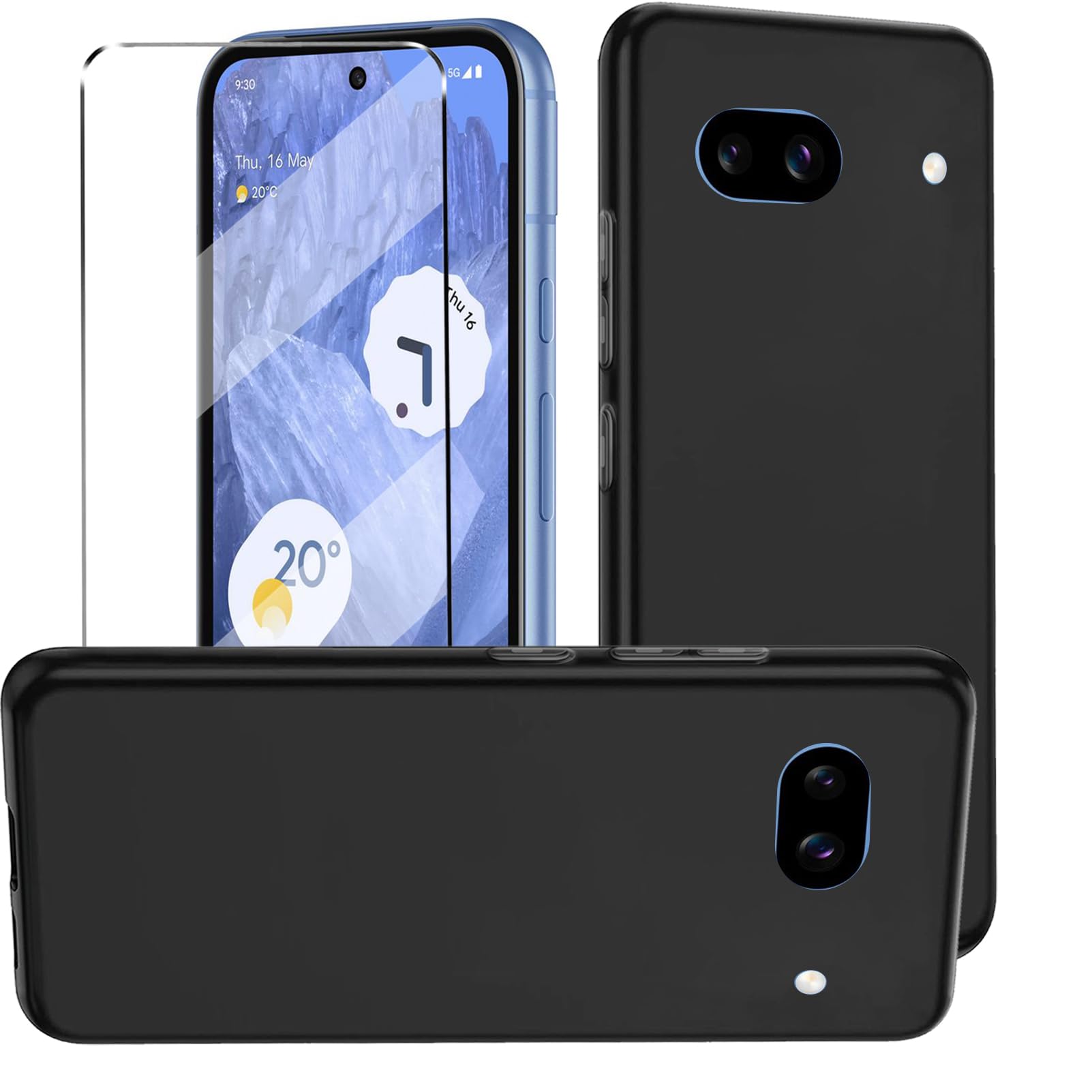 HuiYouMY 2-in-1 Case Compatible with Google pixel 8a Cover with 1 Pack Tempered Glass Screen Protector for Google pixel 8a, Slim Fit Soft TPU Shockproof Anti-Scratch Phone Case Cover - Black — image 1