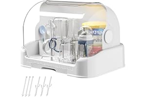 CURCKUA Baby Bottle Storage, Large Baby Bottle Organizer with Cover ＆ Removable Drain Tray Dustproof Portable Baby Bottle Drying Rack Baby Bottle Storage Organizer Bottle Rack Dryer for Kitchen Cabinet