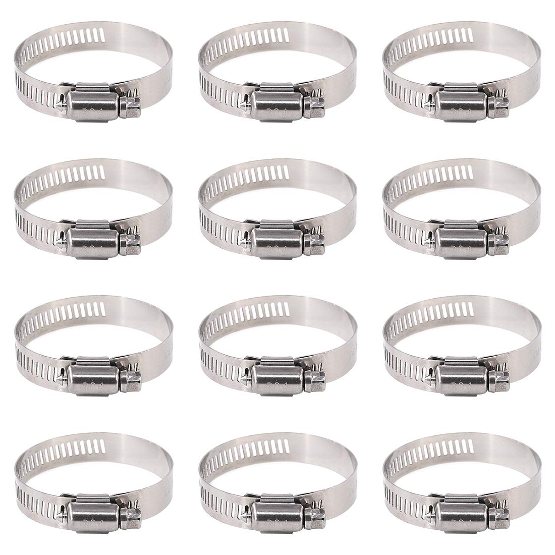 Rustark 25-Pcs Adjustable [33 to 57mm] Range Worm Gear Hose Clamp Fuel Line Clamp Assortment Kit for Plumbing - 304 Stainless Steel