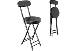 H HOMEWINS Cushioned Padded Folding Stool,1PCS 23.6-Inch Counter Height Bar Stool,Portable Folding Stool with Handle for Fishing Hiking Gardening Travel BBQ