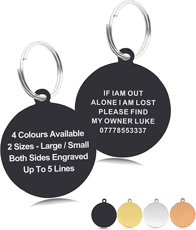 Padding Paws Personalised Engraved Dog Tag Black Round S