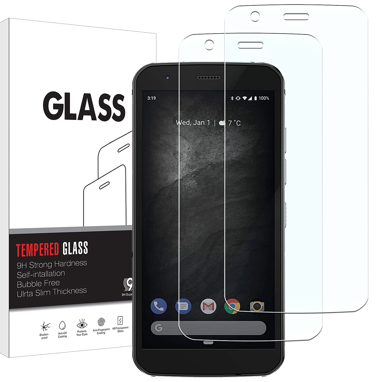 KELOLIN Mobile Screen Protector, Tempered Glass for CAT S52 [Pack of 2], 9H Hardness, Anti-Scratch, Anti-Fingerprint