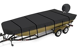 Caminor Jon Boat Cover 18 ft, 900D Heavy Duty Trailerable Waterproof Jon Boat Cover 18 Foot with Motor Cover, Marine Grade Canvas,Black
