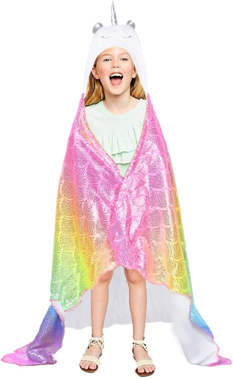 Amazon Com Rainbow Unicorn Blanket Hooded Wearable Plush Throw Blankets For Girls Unicorn Birthday Home Kitchen