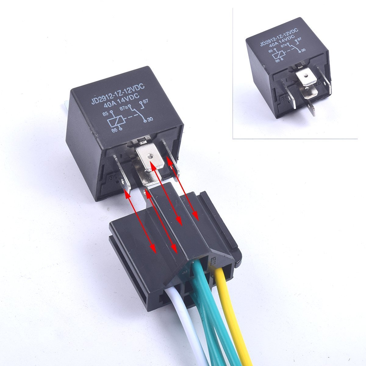 KANGQP 5 Pack 40/30 AMP 12V DC 5 PIN SPDT Automotive Waterproof Relay Set 12 AWG Hot Wires Style Car Relays Interlocking Block Socket Holder + Pigtails Wire Harness(1 Year Warranty)