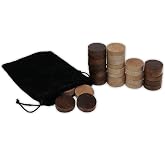 DA VINCI Wooden Backgammon and Checkers Pieces 30 Replacement Game Chips with Cloth Storage Bag (1 Inch)