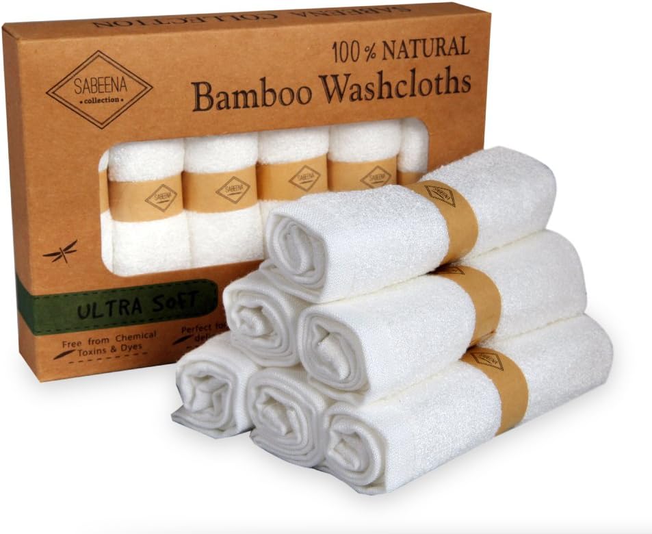 Premium Baby Wash Cloth 10"X 10". (6 Pack) Bamboo fiber Washcloths/Burp cloth - 100% Natural Bamboo Fibers | Ultra Soft & Hypoallergenic | No Added Chemicals | Perfect for Sensitive Skin