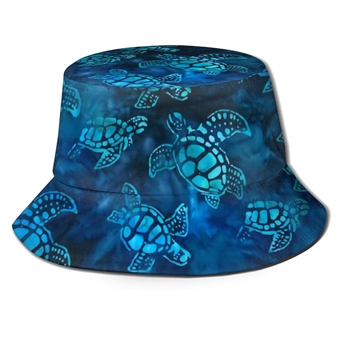 Watercolor Blue Sea Turtle Bucket Hat Packable Summer Travel Beach Sun