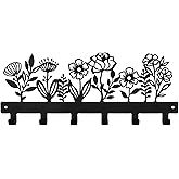 16 Inches Towel Rack Wall Mounted with 6 Hooks, Black Metal Key Hanger Keychain Holder for Entryway Front Door Hallway Mudroom, Waterproof Rustproof Kitchen Bathroom Organizer Home Decor