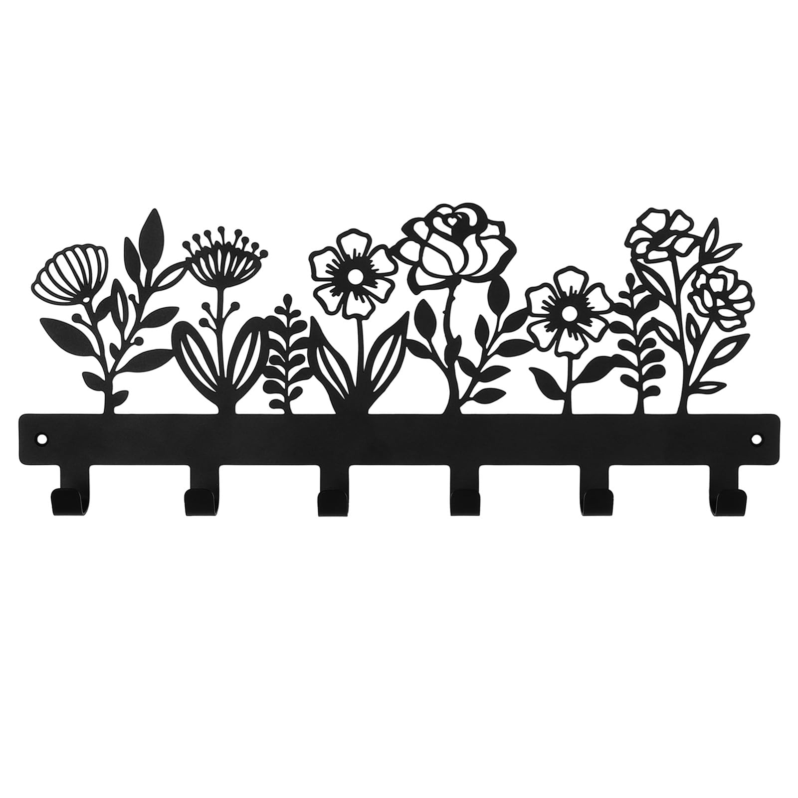 Photo 1 of 16 Inches Towel Rack Wall Mounted with 6 Hooks, Black Metal Key Hanger Keychain Holder for Entryway Front Door Hallway Mudroom, Waterproof Rustproof Kitchen Bathroom Organizer Home Decor