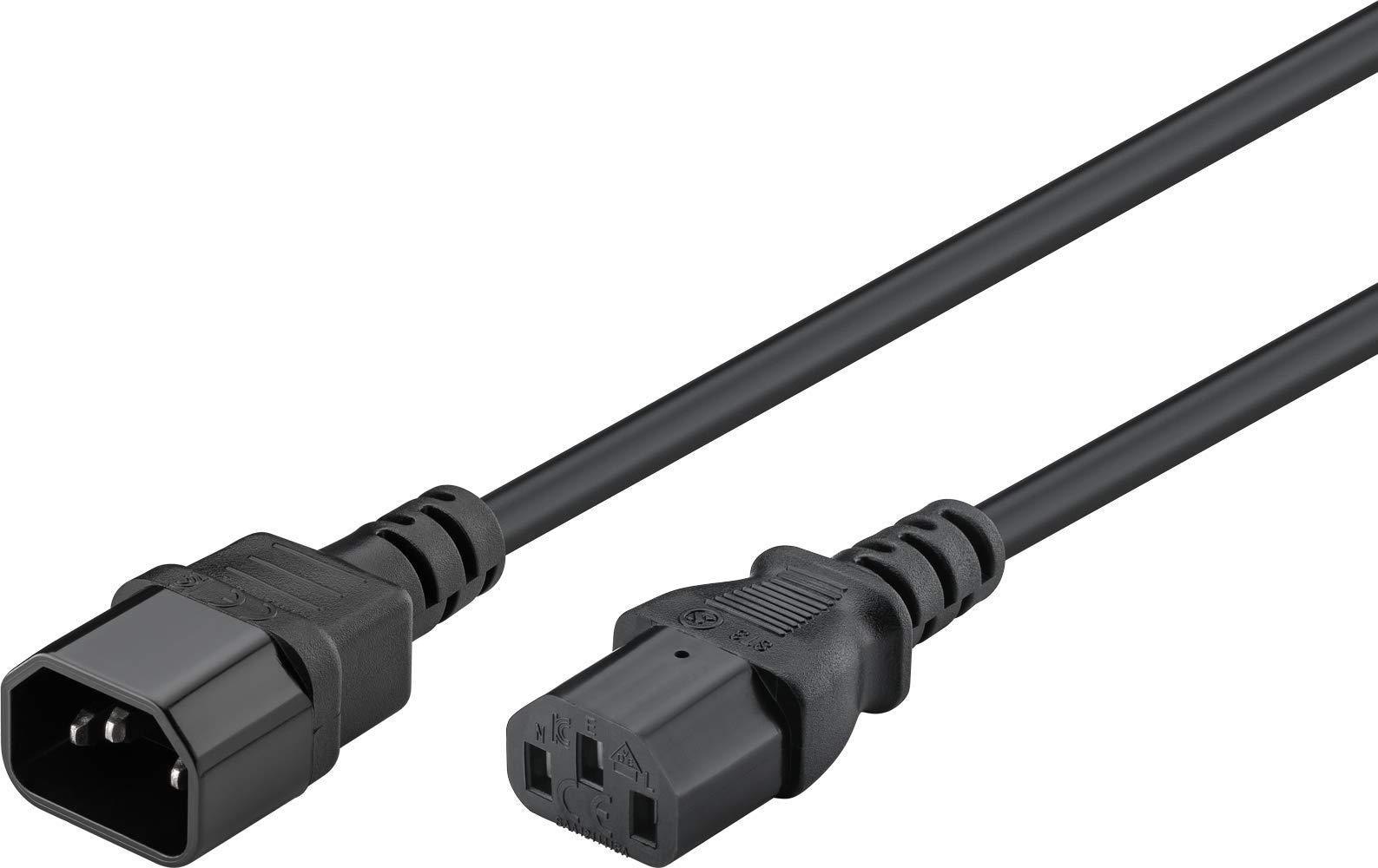 Goobay 95124 Kaltgerätekabel 0,5m Verlängerung / C14 Stecker auf C13 Buchse Stromkabel / Kaltgeräte Netzkabel mit Kaltgerätestecker / Schwarz / Verlängerungskabel 0,5m