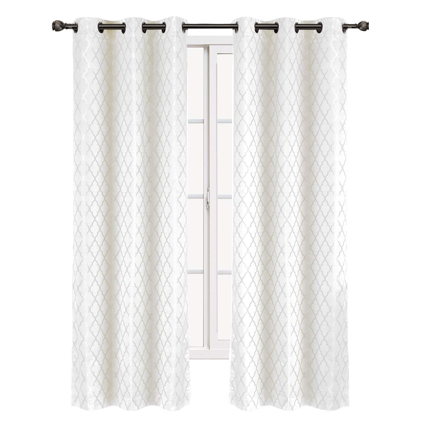 Royal Tradition Willow 84-Inch Wide x 108-Inch Long, Jacquard Thermal Insulated Set of 2 Blackout Curtains, White