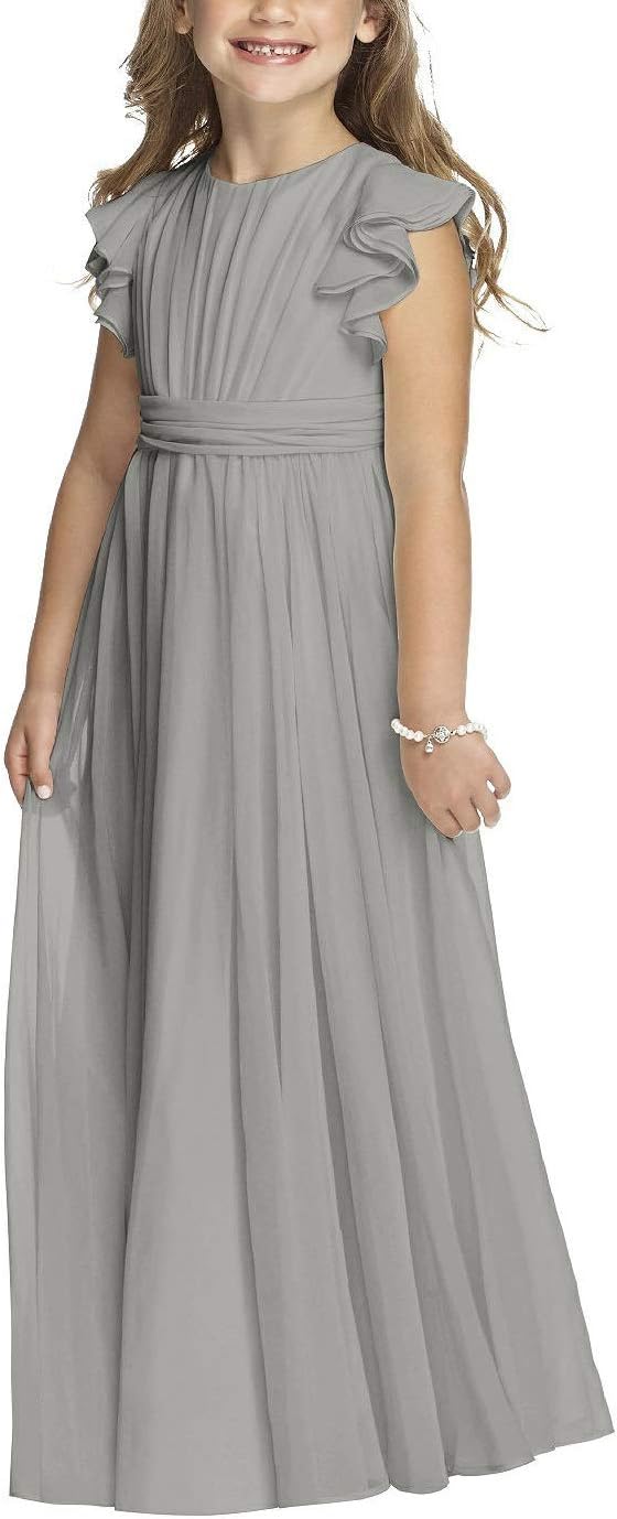 Castle Fairy Flower Girl Dress Chiffon Flutter Sleeve Holy Communion Dress Junior Bridesmaid Dress