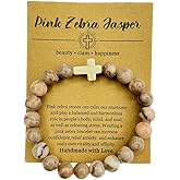 Yecomsy Christian Bracelet Cross Beaded Bracelets Jewelry Natural Healing Stone Inspirational Faith God Stretch Bracelet Religious Jewelry for Women Men