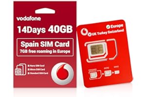 MEWFI Spain Vodafone SIM Card 14 Days 40GB, 7 GB Free Roaming in Europe, Unlimited Europe Local Calls, Activation Required, Applicable to 34 Europe Countries (14 Days 40 GB- Activation Required)