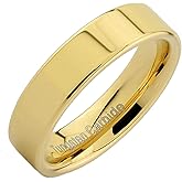 MJ Metals Jewelry Tungsten Carbide Flat Pipe Cut 5mm Mirror Polished, Gold or Rose Gold Wedding Band Comfort Fit Ring