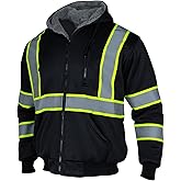 Sicalobo Men's High Visibility Fleece Lined Safety Hoodie,Reflective Winter Bomber Jacket,Hi Vis Construction Workwear