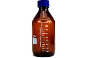 Deschem 1000ml,Lab Glass Amber Reagent Bottle,Screw Cap Lid,1Litre Brown Flask