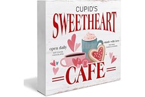YXSEZ Valentines Decor Valentines Day Decor Sweetheart Cafe Wooden Sign Valentines Day Decorations Home Kitchen Shelf Decor 5 x 5 Inches