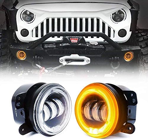 Torofibi 4 Inch CREE LED Fog Lights with RGB Halo for Jeep Wrangler JK JKU TJ LJ Edition Rubicon Sahara Unlimited Dodge Chrysler Cherokee Led Fog Lamps Front Bumper Lights Projector Angle Eye DRL