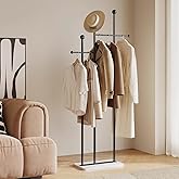 JIAYUEJU Standing Coat Rack with Marble Base Heavy Duty Clothes Hanger Rack Metal Coat Tree for Clothes Hats Scarfs Purses 19.69 x 11.02 x 68.9 Inches (Black)