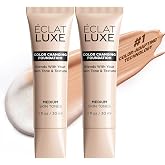Color Changing Foundation for Mature Skin - 2 Pack | Shade-Adapting Liquid Makeup Buildable Lightweight Coverage Natural Skin-Like Finish with Niacinamide Squalane Vitamin E