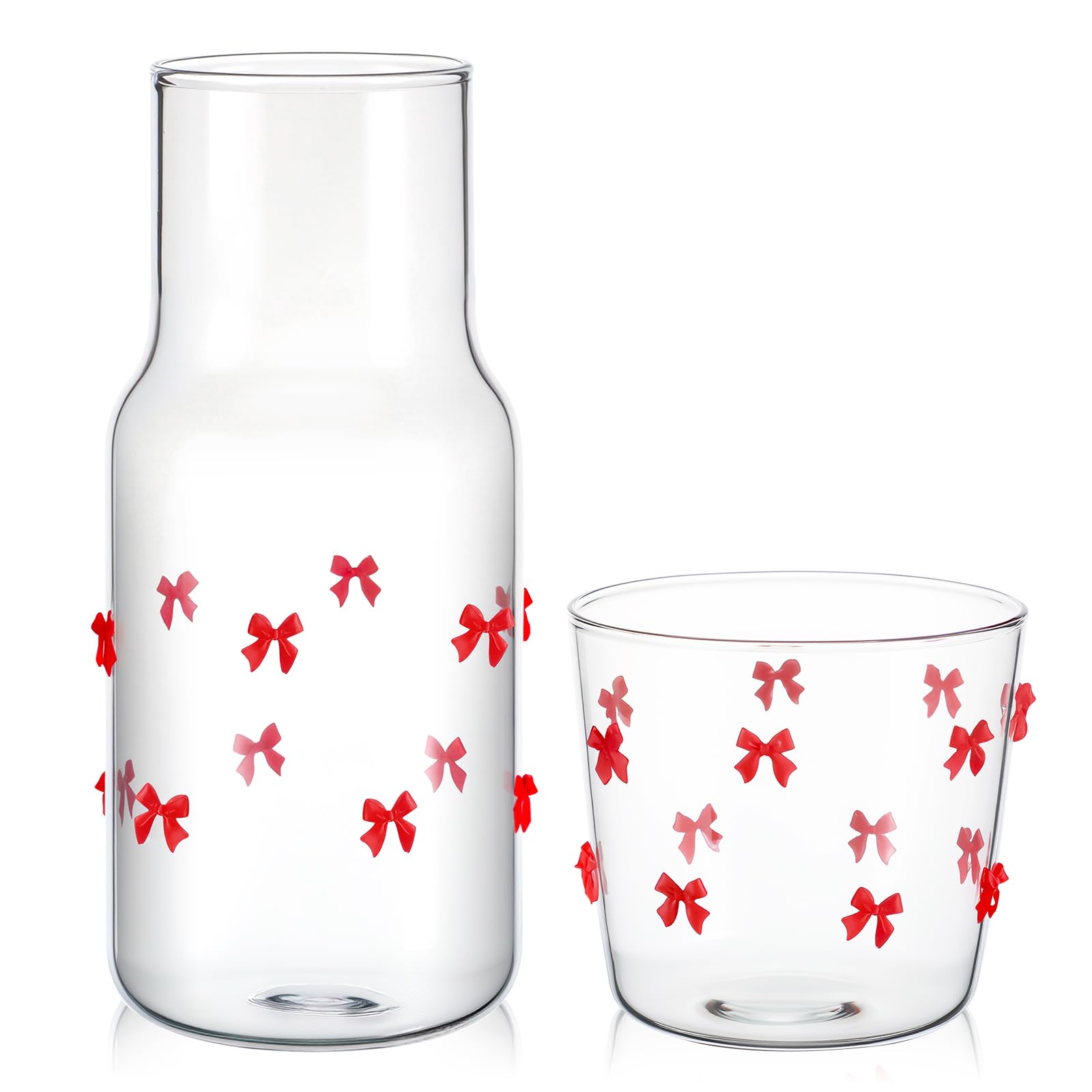 Photo 1 of ***Factory seal***

Honeydak Bow Bedside Water Carafe and Glass Set Bedside Night Carafe with Cup 17 oz Mouthwash Dispenser Glass Juice Water Pitcher for Nightstand Bathroom