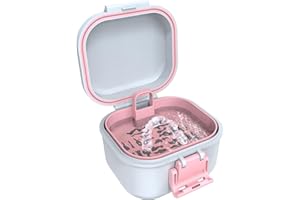 BVN Leak-Proof Denture case, Denture Cup for Soaking dentures, Retainer Cleaning case Pink and White Denture case