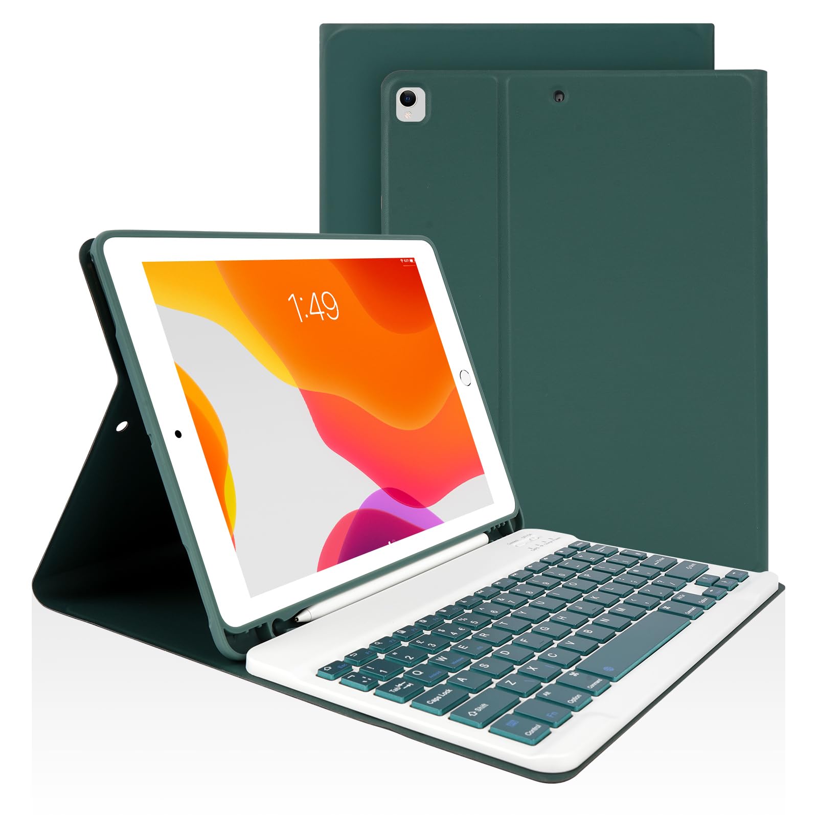 LAMA 10.2&10.5 Inch iPad Keyboard Case, Wireless Keyboard for 10.2&10.5 inch iPad (9th 2021/8th 2020/7th Generation 2019, iPad Air 3 2019,iPad Pro 2017) Detachable Keyboard&Pencil Holder,‎DarkGreen