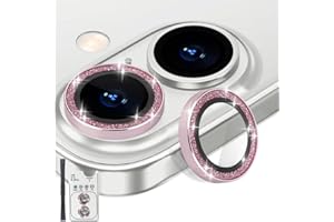 Rayorcon Camera Lens Protector for iPhone 16 & iPhone 16 Plus, Tempered Glass Lens Protector Aluminum Alloy Ring Camera Cover Fits for iPhone 16/iPhone 16 Plus (Glitter Pink)
