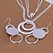 joyliveCY Wedding Fashion 925 Silver Plated Jewelry Set Earings Eardrop Necklace Double Scrub Round Hoop