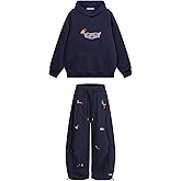 Aelfric Eden Embroidery Puppy Hoodie and Sweatpants Sweatsuits 2 Piece Set Track Suits Sweat Matching Lounge Pants Navy Blue XL