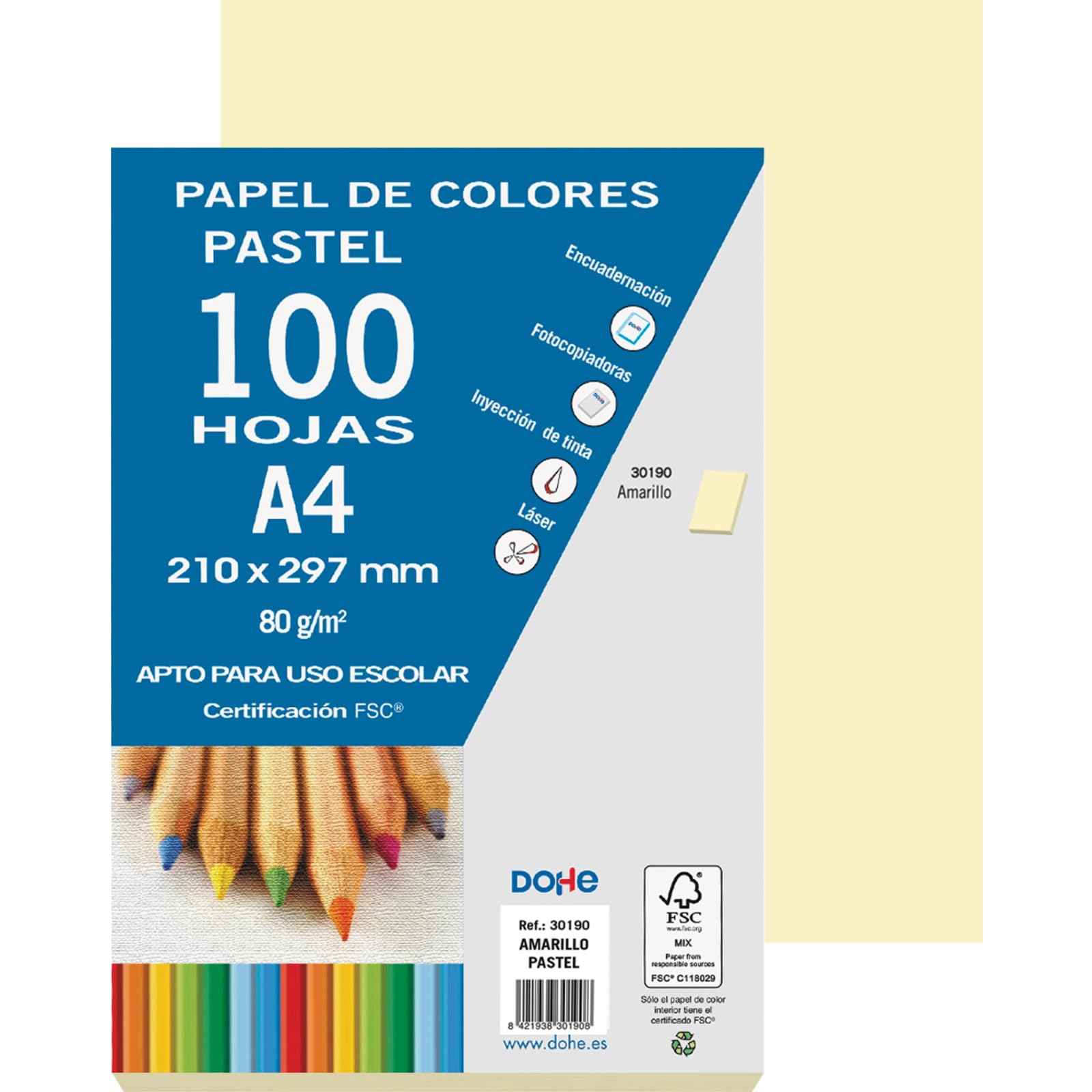 Dohe 30190 – Pack of 100 A4 Sheets 80 g, Pastel Yellow