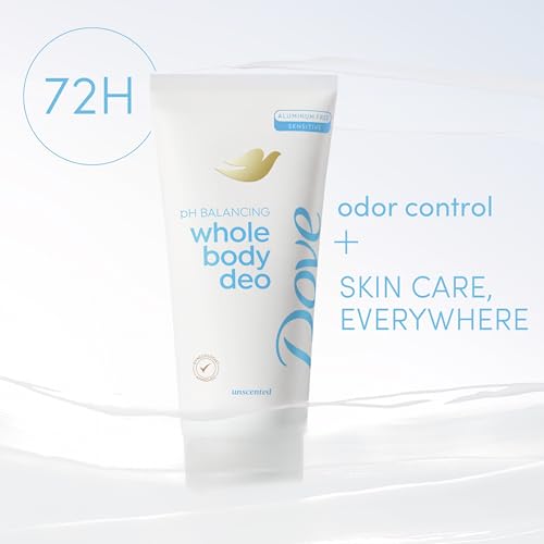 DOVE WHOLE BODY DEODORANT ALUMINUM FREE PH BALANCING CREAM DEODORANT UNSCENTED FOR 72H ODOR CONTROL 2.5 OZ