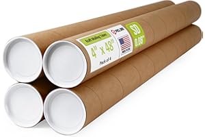 PACLORD 4" x 48" Reinforced Kraft Paper Mailing Tube, Pack of 4 Tubes with 2 Caps Each – USPS Approved Poster Tube – Made in USA Cardboard Tube for Shipping and Storing Posters, Prints, Artwork, or Documents