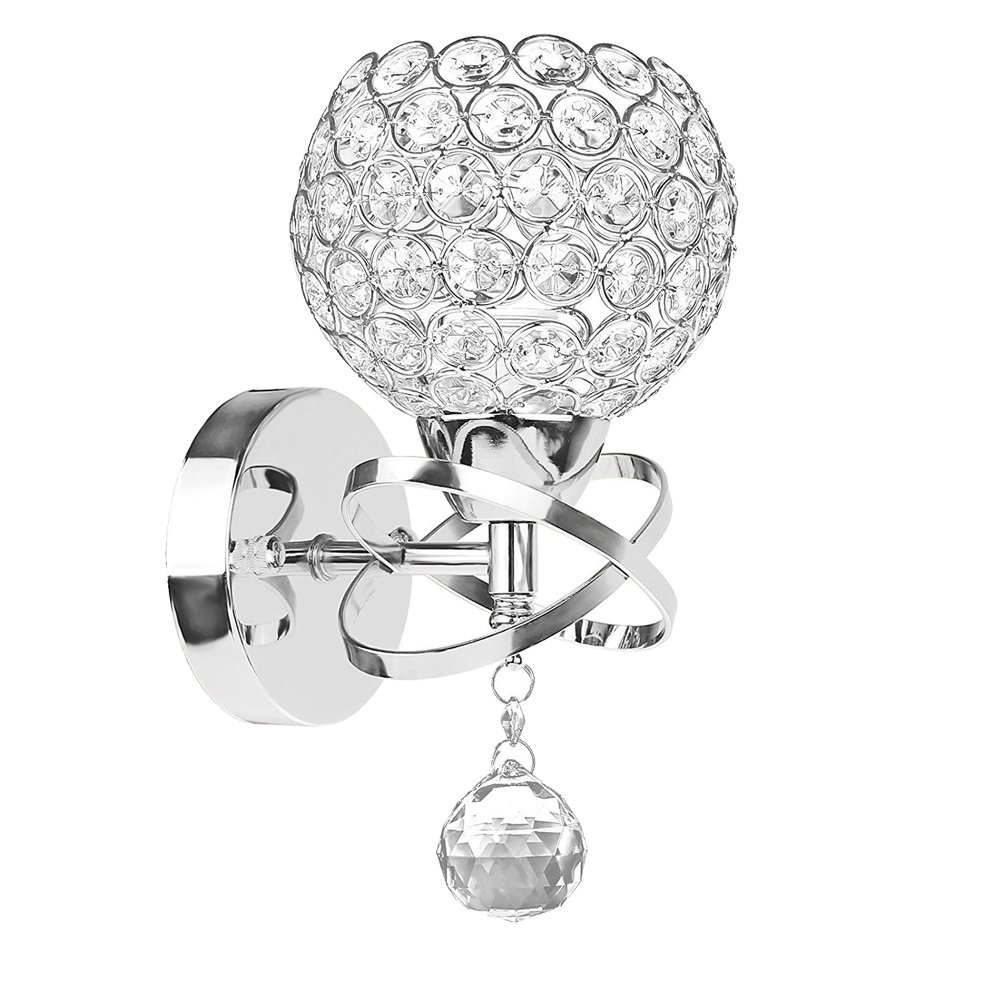 Onerbuy Modern Crystal Wall Sconce Lamp Mirror Lighting Fixture Decorative E14 Socket Wall Mount Lamp for Bedside, Porch, Hallway