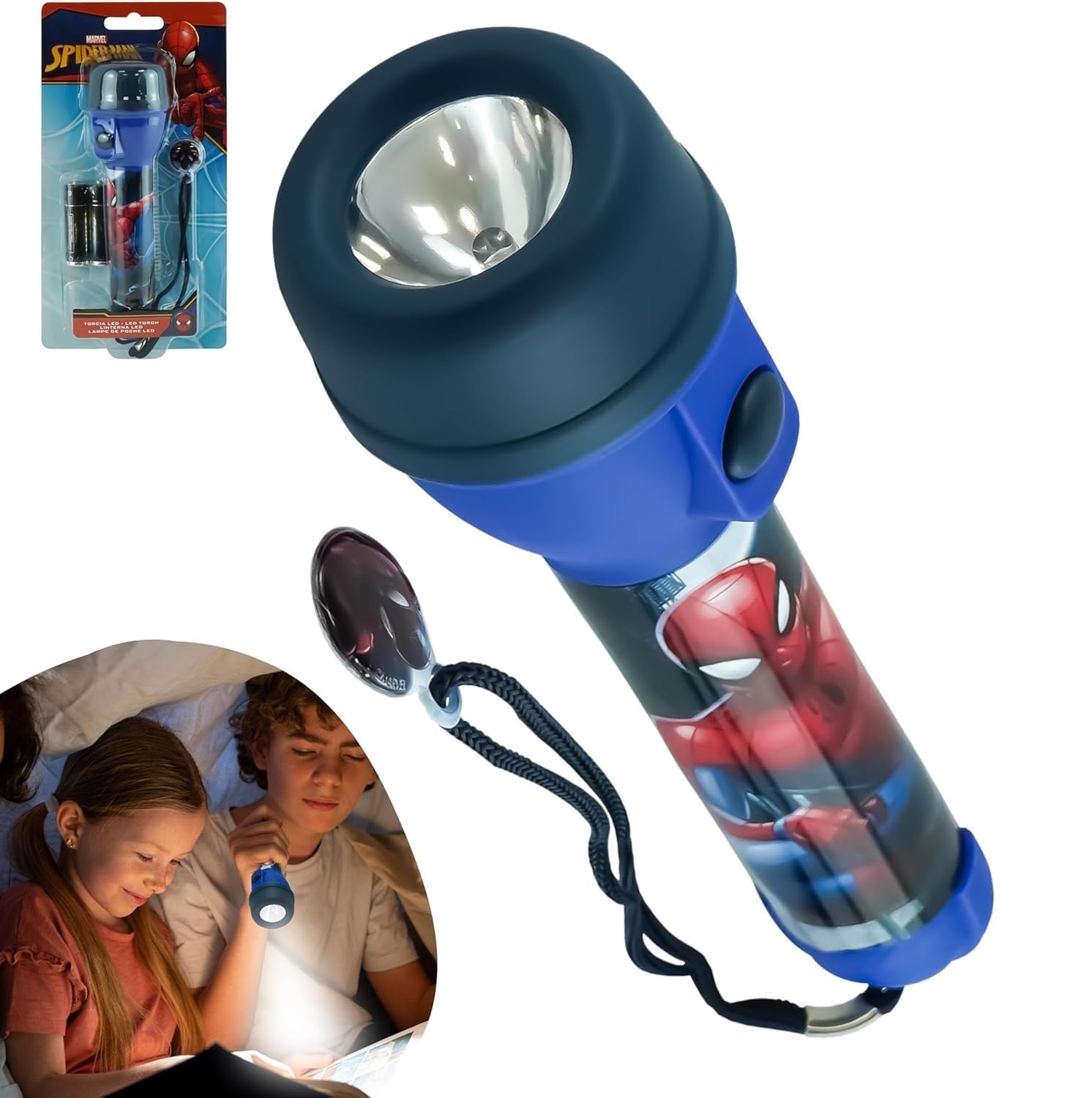 Spiderman Flashlights, Night Light Non-Slip Plastic Flashlight for Reading, Camping and Emergencies | Luminous Range: 3.5m | Battery Powered, Torch for Xmas, Birthday and Thanksgiving Gifts 3+ Years