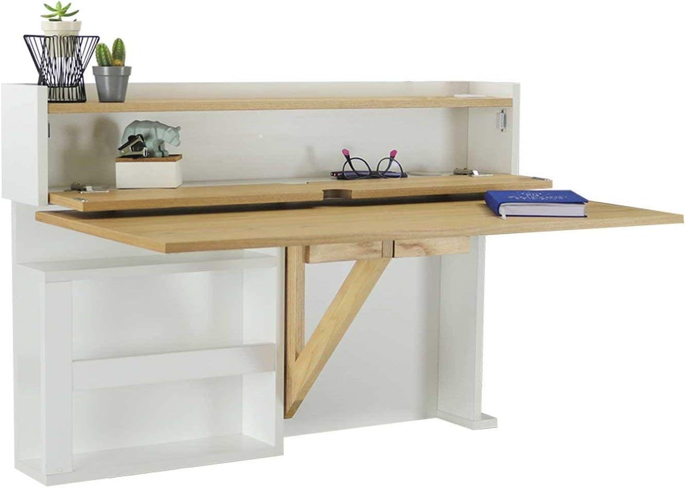 Mob In Bureau Mural Rabattable Bois Et Blanc 100 Cm U Line Amazon Fr Cuisine Maison