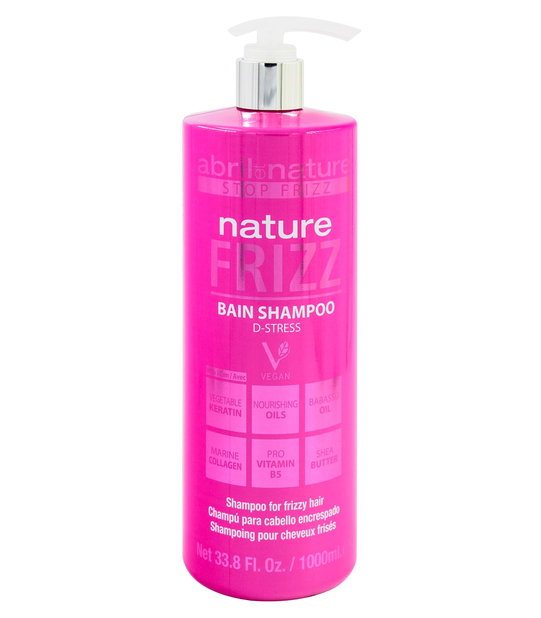 abril et nature - Professional Shampoo Nature Frizz - For Frizzy Hair - Hydrates and Maintains Straight Hair - Softer and Shinier Hair - Vegan Hairdressing Treatment - Anti-Frizz - 1000 ml