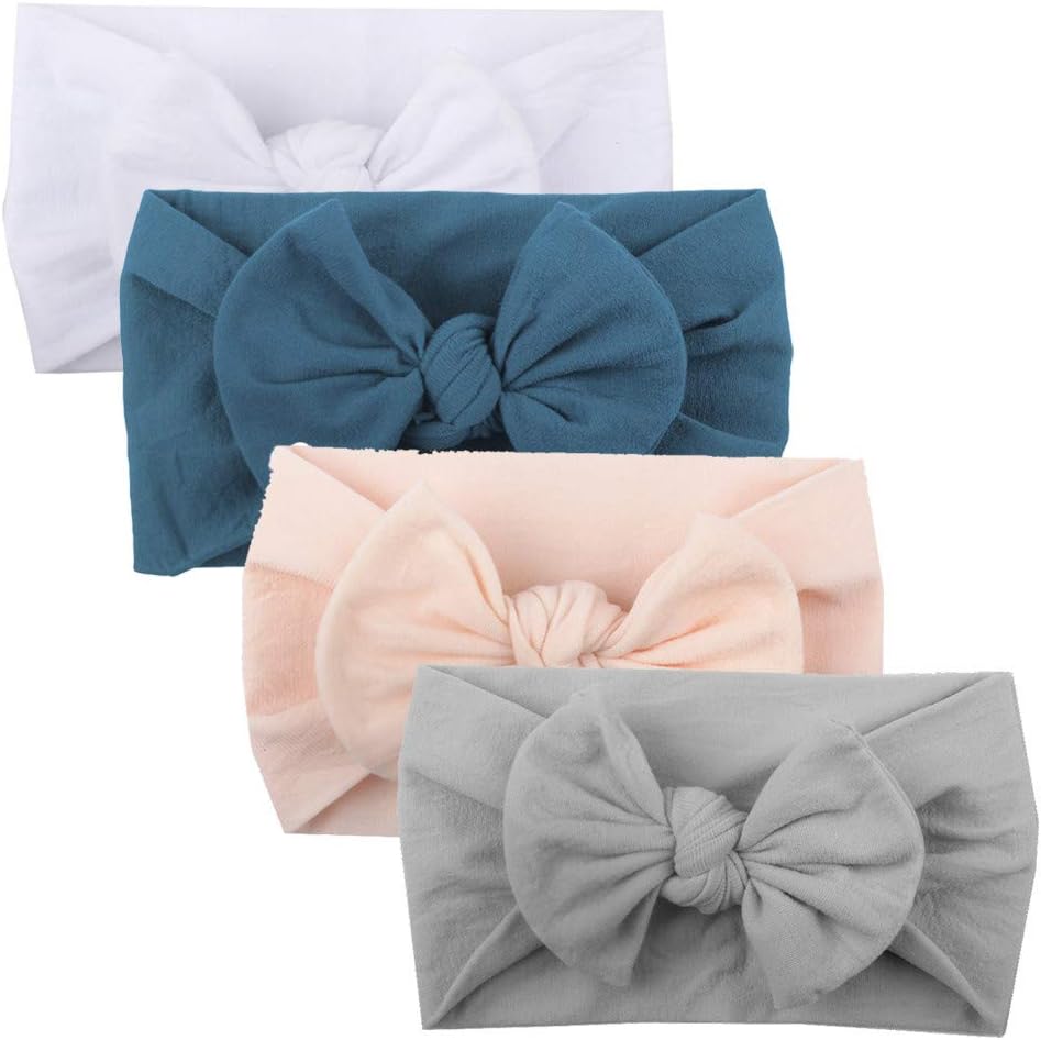 4PC Headbands for Girls Toddler Diadia Sweatband Band Bow Accessories Headwear Insulates and Absorbs Sweat, Head Bands for Baby (A)