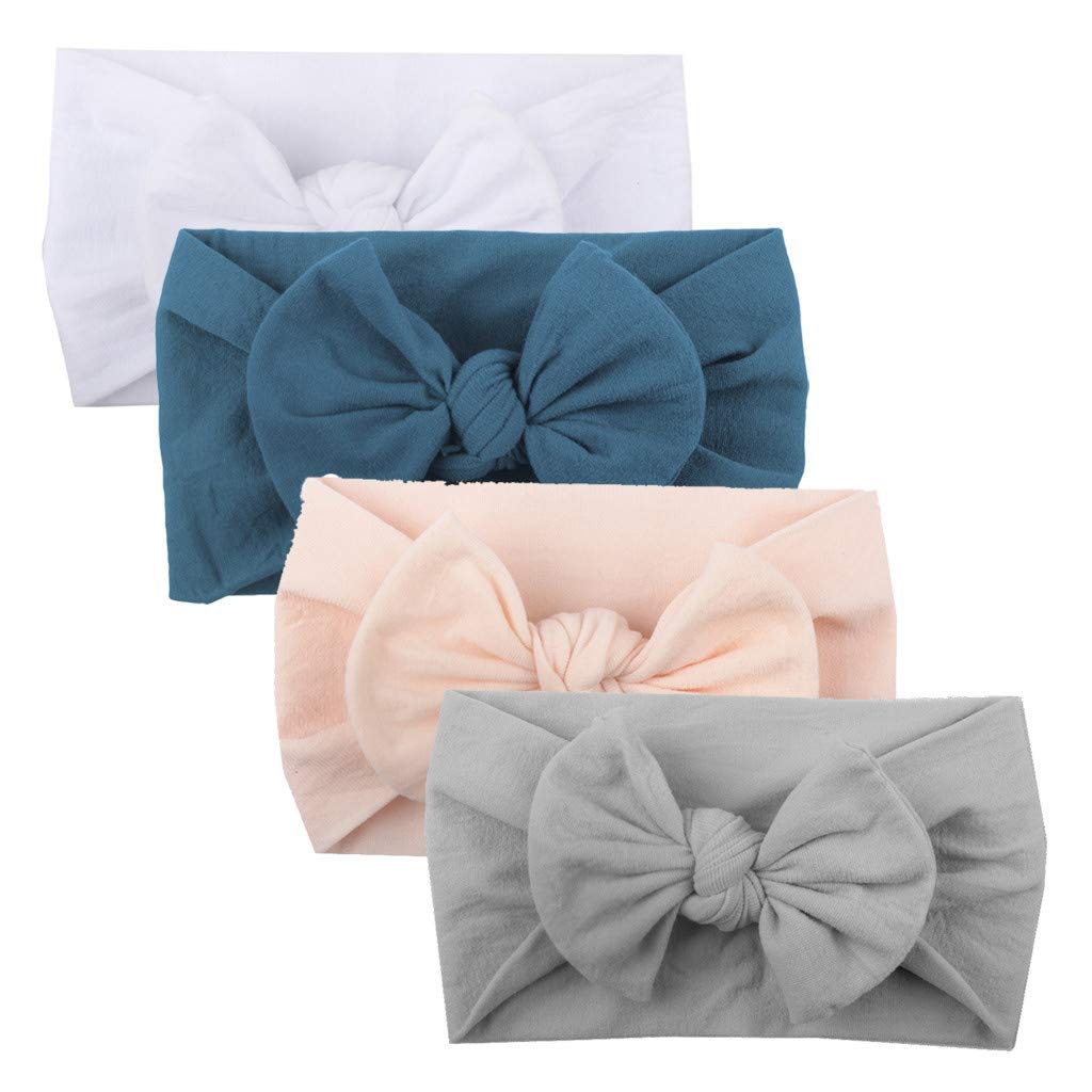 Holzkary 3/4/5Pcs Newborn Baby Headbands for Girls Bow-Knot Headbands Elastic Turban Hair Bands Hair Accessories Photography Props(A4)