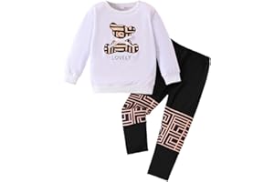 Afsmlys Kid Young Girl Clothes Outfit Bear Print Sweatshirt Colour Patchwork Pants 2PC Fall Winter Clothing Set