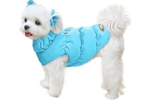 ABRRLO Winter Warm Dog Jacket for Small Medium Dogs Cat Cold Weather Coats with Harness Paded Dogs Fleece Vest Waterproof Windproof Dog Snow Jacket Pet Puppy Clothes (Blue,L)