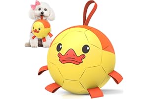 QDAN Dog Toys Soccer Ball with Straps - Durable Dog Balls for Small Medium Dogs, Beach Pool Dog Water Toy, Duck Dog Toy, Puppy Dog Birthday Gifts, Herding Balls for Dog (6 Inch)