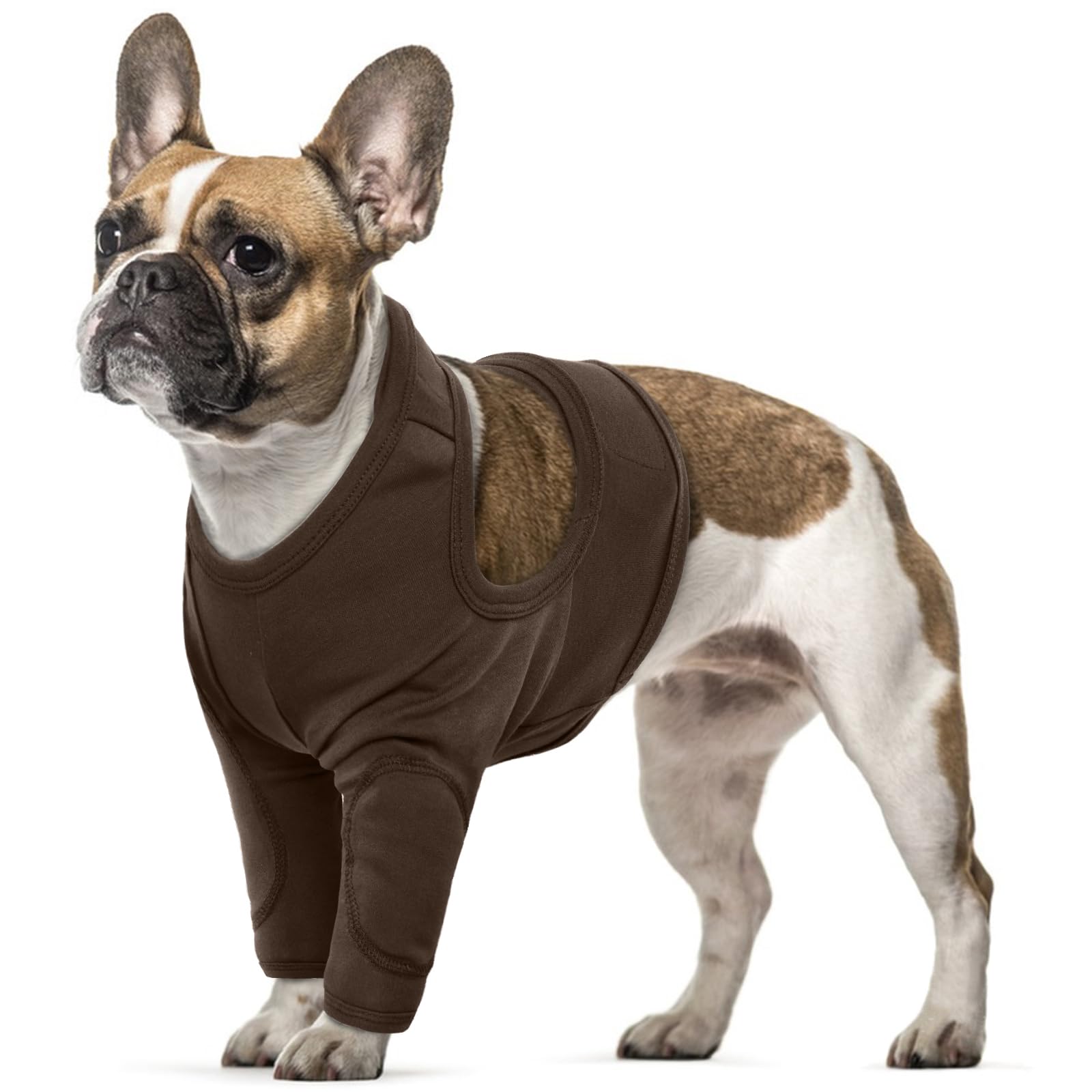 Dog Leg Wound Protector, Small Dog Recovery Suit for Front Legs Joint Wrap with Cotton Pad Stop Licking Wound after Operation(Brown, S)